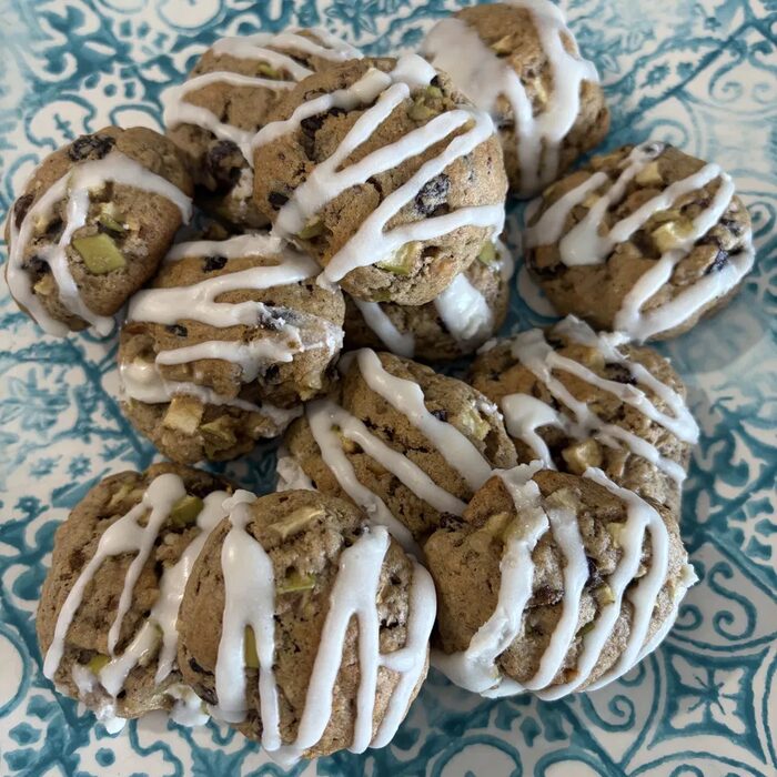 glazed apple raisin walnut cookies